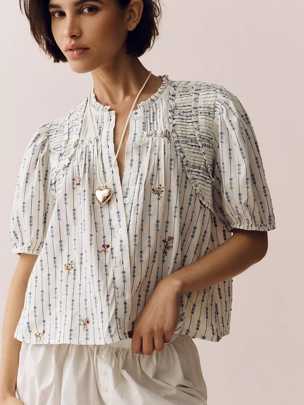 Anthropologie Floral Embroidered Floral Blouse • XXS